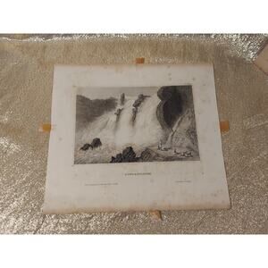 Antique 1800s Verlerger Hildburghausen Litho Print Puppanassum Waterfall Scene